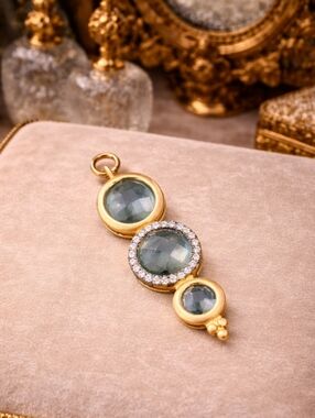 Vintage 925 sterling silver gold plated multi stone pendant blue glass crystal